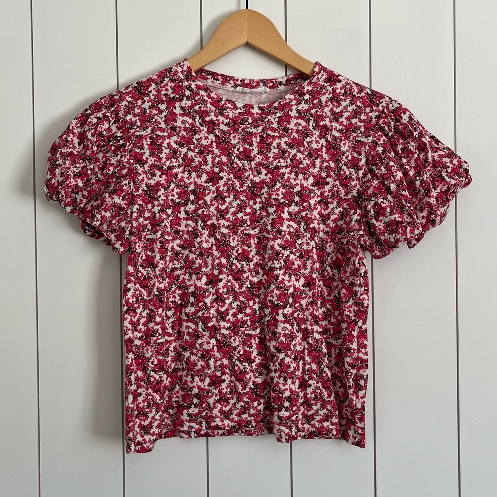 Zara Pink Floral Puff Sleeve Top
